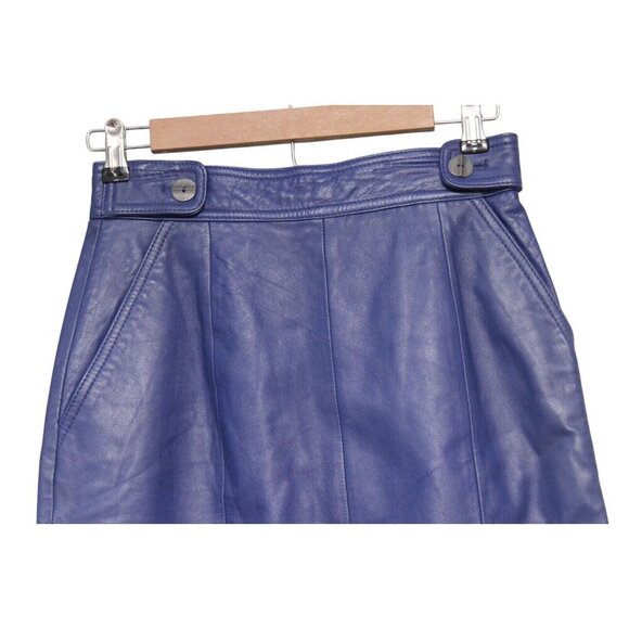 Vintage 80s 90s Genuine Leather Skirt Size 8 Blue Purple Glam Rock Retro Punk - Picture 2 of 13
